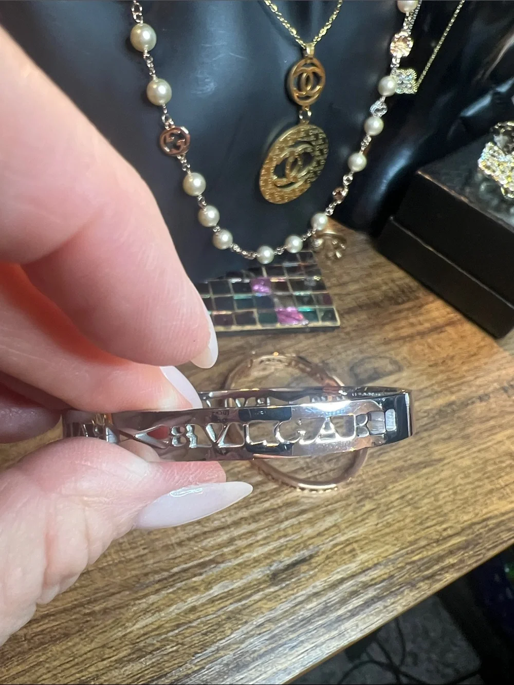 Silver Stainless Steel Cutout Bangle Bracelet